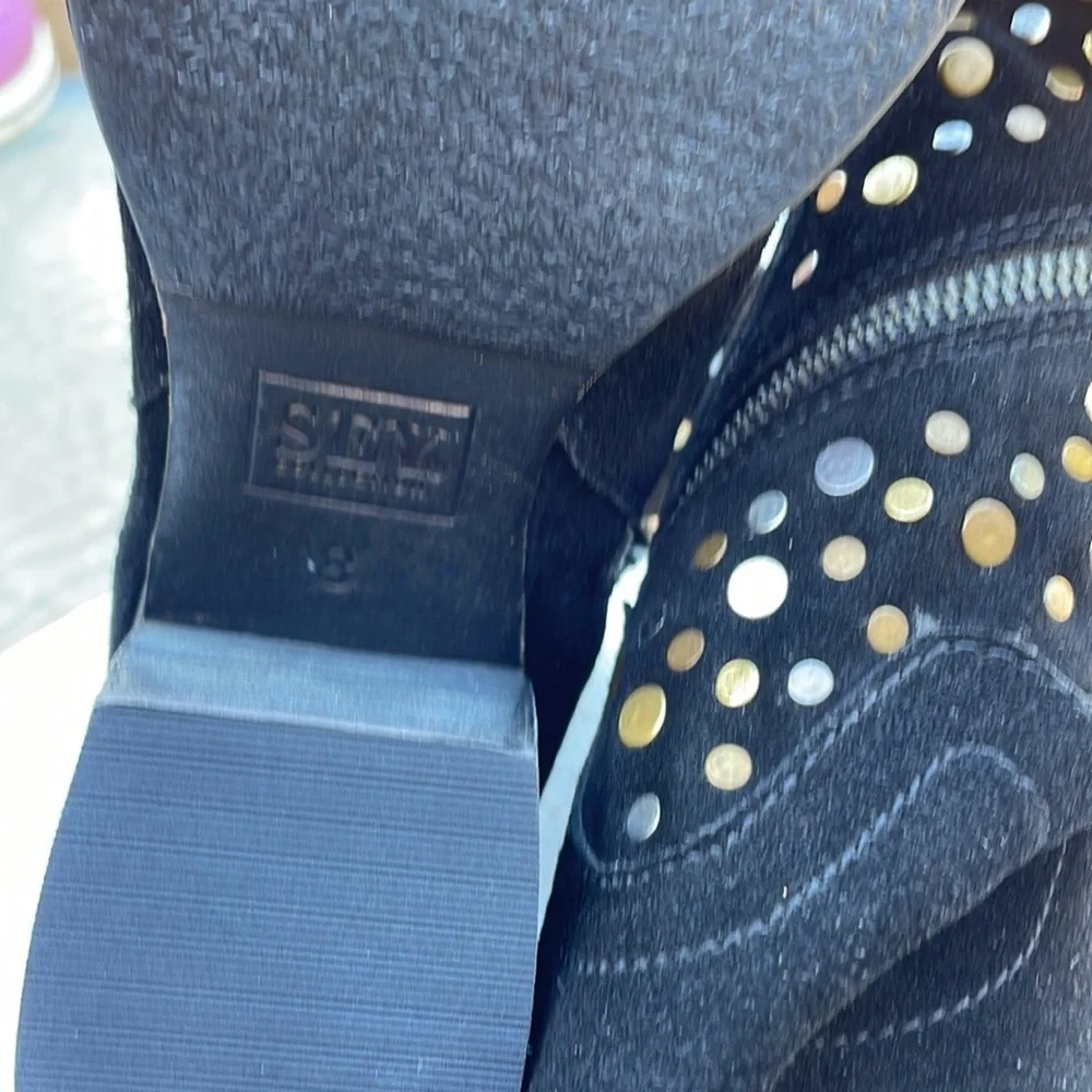 NWOT Anthropologie SEY Black Suede Boots With Metal Studs, Sz 8, Retail $250